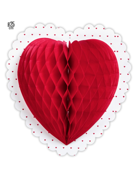 Coeur rouge en nid d'abeille Ø 25 cm - Décoration Saint-Valentin & Mariage