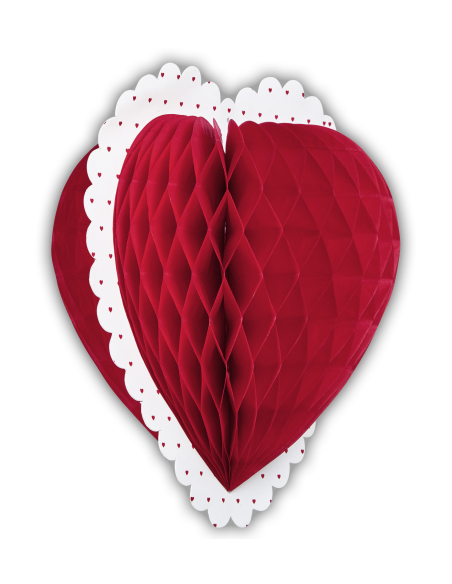 Coeur rouge en nid d'abeille Ø 25 cm - Décoration Saint-Valentin & Mariage