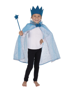 Set Princesse enfant bleu avec cape, couronne et baguette magique