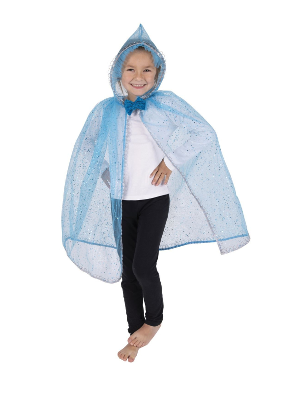 Set Princesse enfant bleu avec cape, couronne et baguette magique