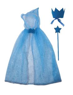Set Princesse enfant bleu avec cape, couronne et baguette magique 2