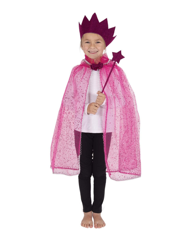 Set Princesse Rose Enfant : Cape à Capuche Scintillante, Couronne & Baguette Magique