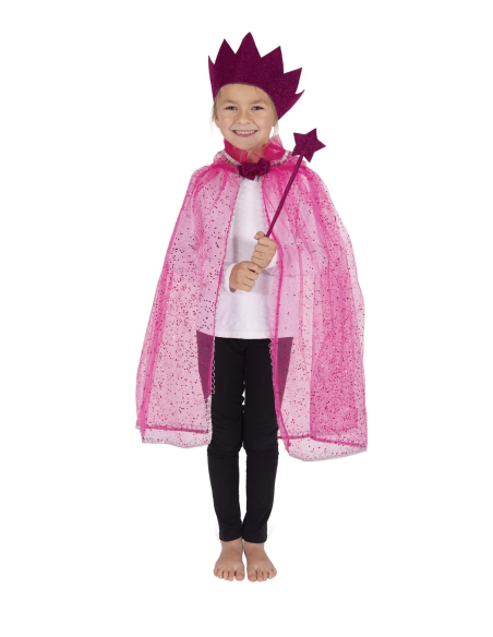 Set Princesse Rose Enfant : Cape à Capuche Scintillante, Couronne & Baguette Magique