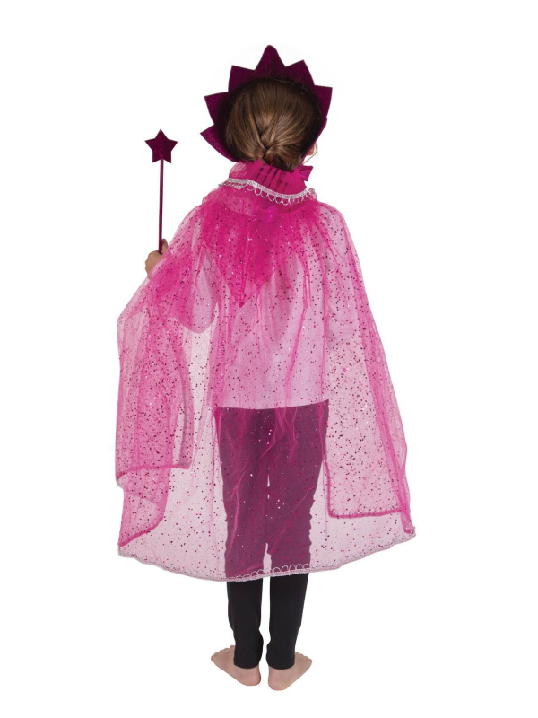 Set Princesse Rose Enfant : Cape à Capuche Scintillante, Couronne & Baguette Magique