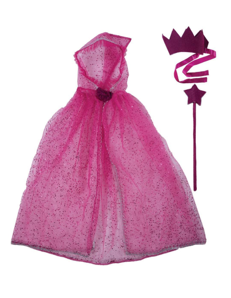 Set Princesse Rose Enfant : Cape à Capuche Scintillante, Couronne & Baguette Magique