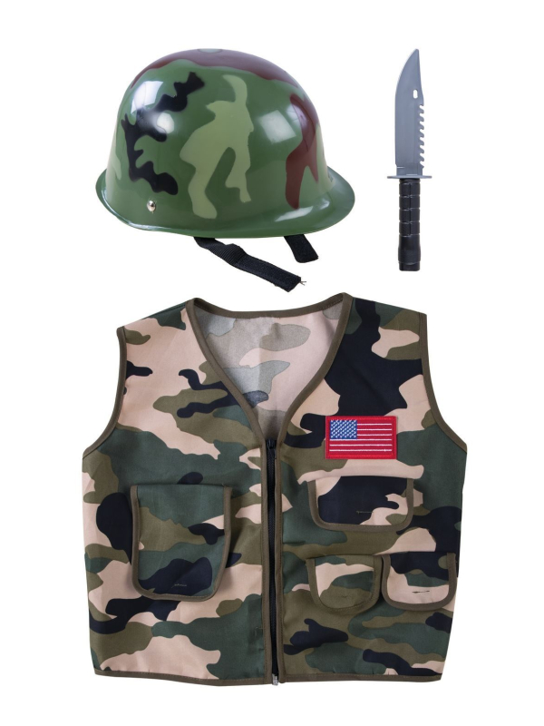 Set militaire enfant avec casque et couteau factice