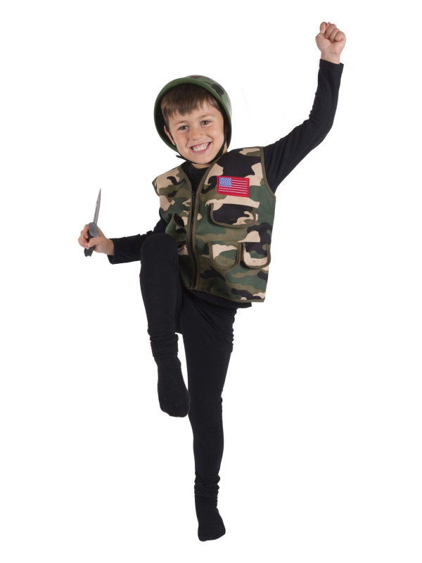 Set militaire enfant avec casque et couteau factice