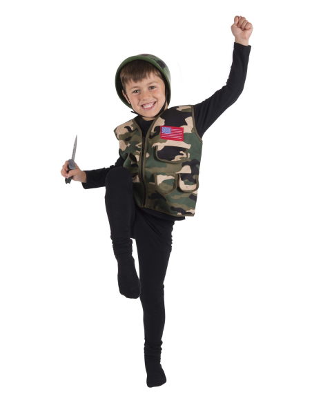 Set militaire enfant avec casque et couteau factice