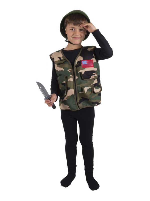 Set militaire enfant avec casque et couteau factice