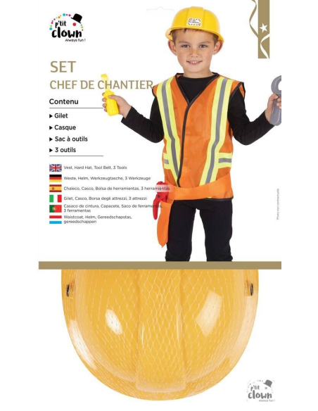 Set Chef de Chantier Enfant - Gilet, Casque, Sac à Outils