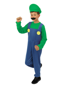 Déguisement de Plombier Luigi vert et bleu pour enfant 2