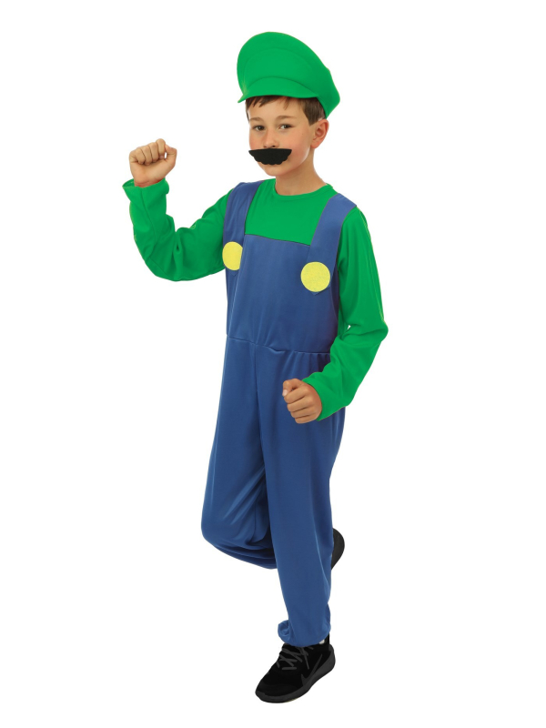Déguisement de Plombier Luigi vert et bleu pour enfant