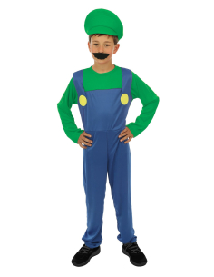 Déguisement de Plombier Luigi vert et bleu pour enfant