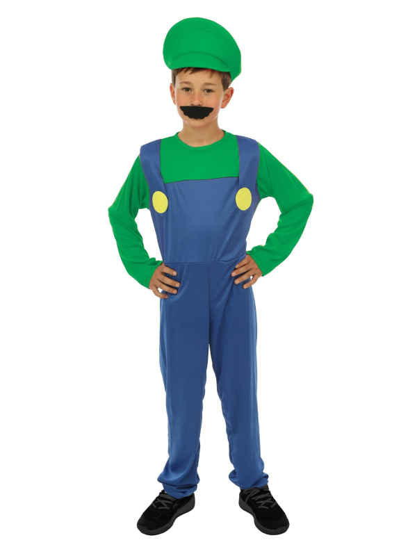 Déguisement de Plombier Luigi vert et bleu pour enfant