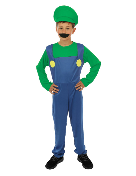 Déguisement de Plombier Luigi vert et bleu pour enfant