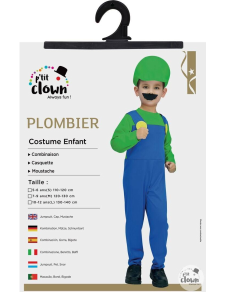 Déguisement de Plombier Luigi vert et bleu pour enfant