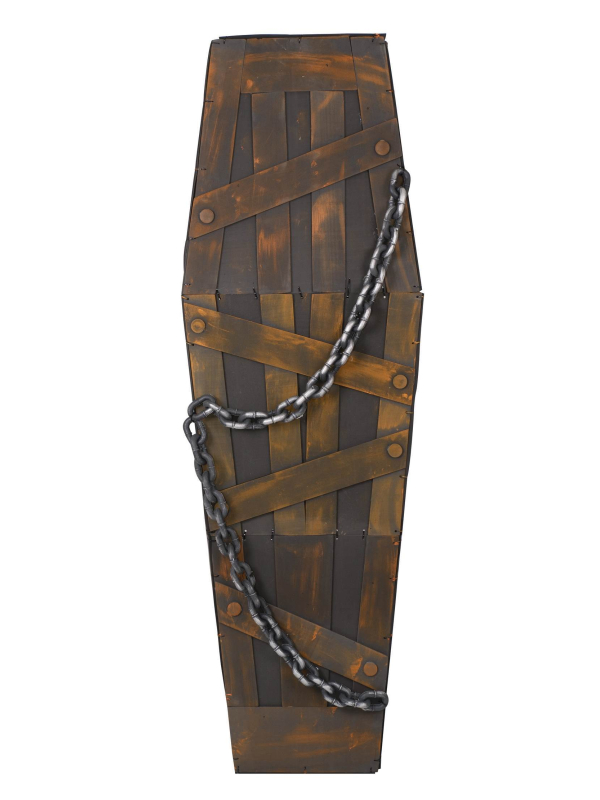 Cercueil Halloween 160cm en EVA aspect bois avec chaîne - Décoration effrayante et réaliste