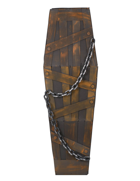 Cercueil Halloween 160cm en EVA aspect bois avec chaîne - Décoration effrayante et réaliste