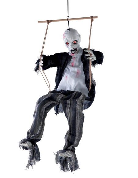 Décoration Halloween, Zombie Animé sur Balançoire - 80 cm
