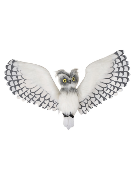 Chouette animée en plumes blanches de 100 cm - Décoration Halloween originale