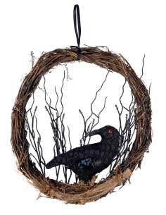 Couronne de porte Halloween Corbeau Noir – Décoration Effrayante