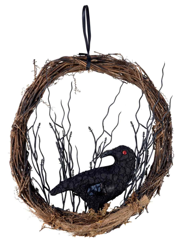 Couronne de porte Halloween Corbeau Noir – Décoration Effrayante