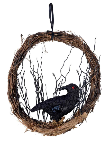 Couronne de porte Halloween Corbeau Noir – Décoration Effrayante