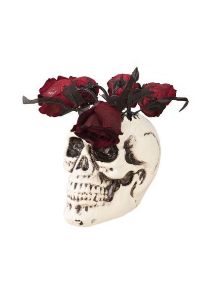 Vase crâne avec roses - animé et sonore - 30 cm