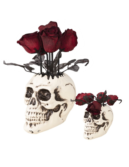 Vase crâne avec roses - animé et sonore - 30 cm