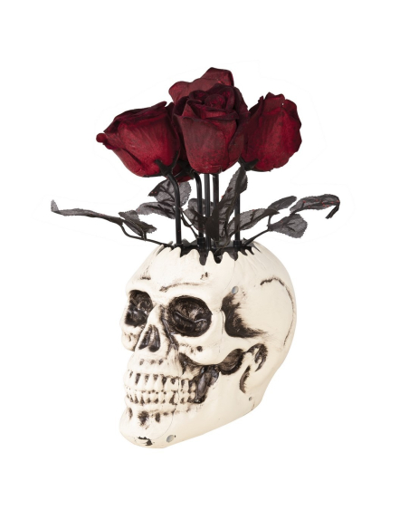 Vase crâne avec roses - animé et sonore - 30 cm