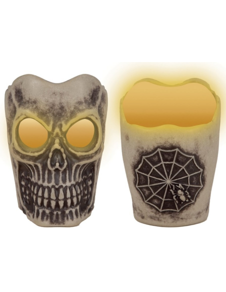 Bougeoir Crâne/Toile d'Araignée à LED - 7 cm - Vendu par 12