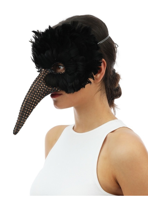 Masque Vénitien à plumes au long nez - Médecin de la peste