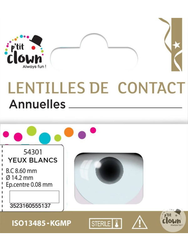 Lentilles Fantaisie Annuelles UV Réactives - Blanc : Transformez Votre Regard avec un Effet Lumineux !