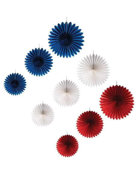 Rosace à suspendre France - bleu, blanc, rouge - lot de 9