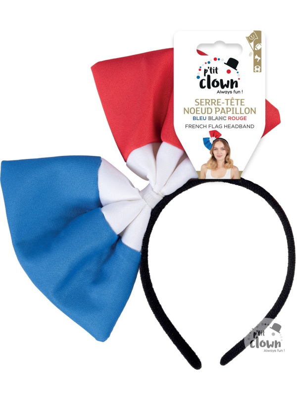 Serre-tête nœud papillon - bleu, blanc, rouge France