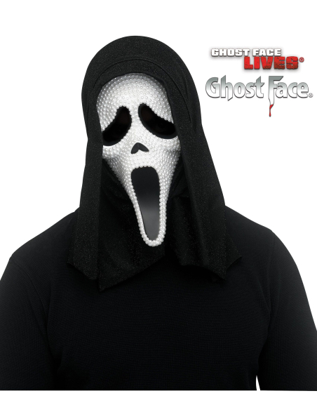 Masque Ghost Face® Incrusté de Perles Blanches : Une Élégance Terrifiante