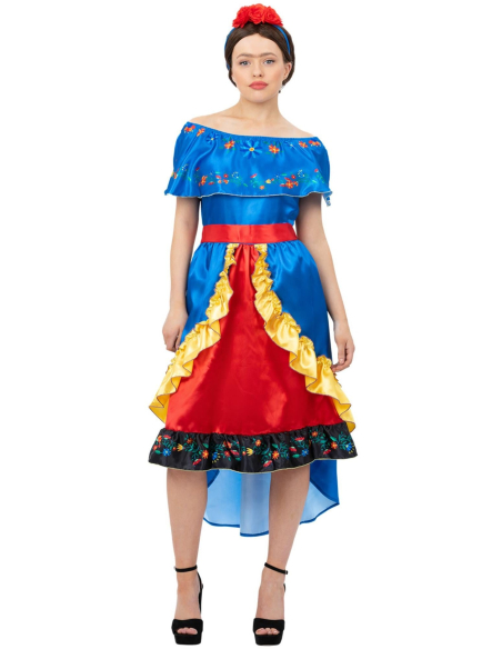 Déguisement Frida Kahlo Femme : Robe Colorée et Coiffe Élégante