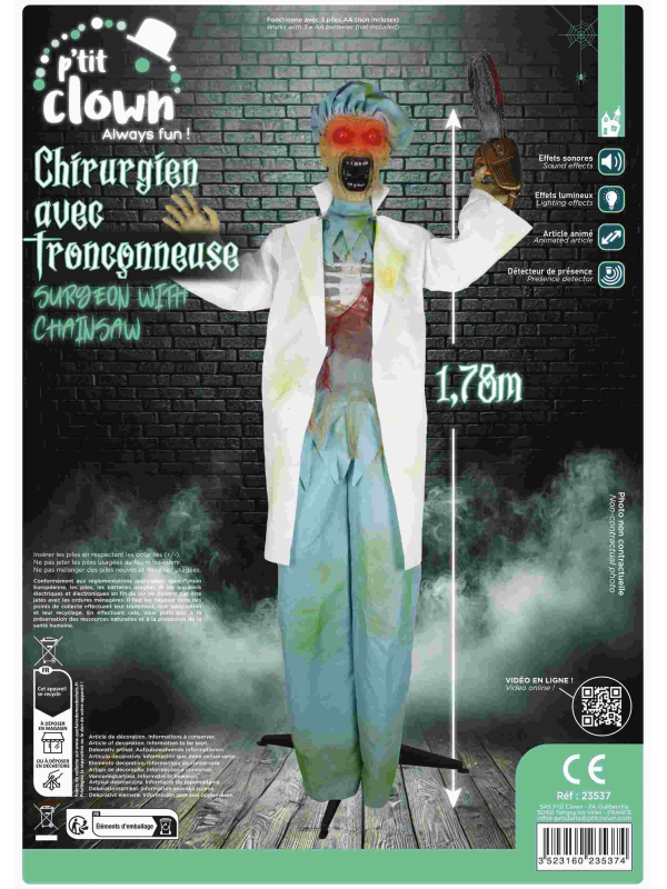 Automate Halloween de Chirurgien avec tronçonneuse - 178cm