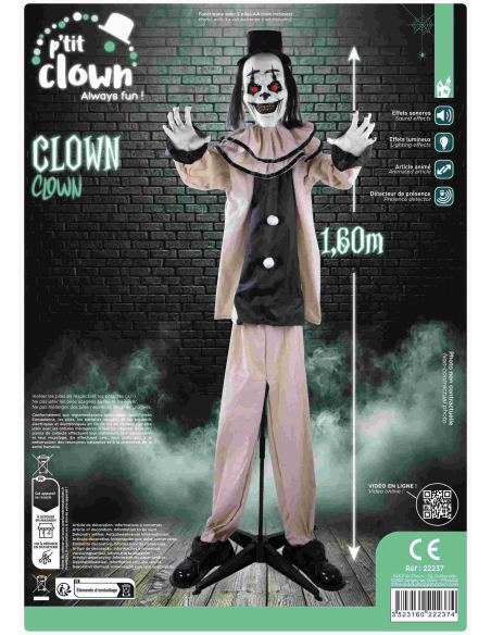 Automate Halloween de Clown sinistre et agité de 160 cm