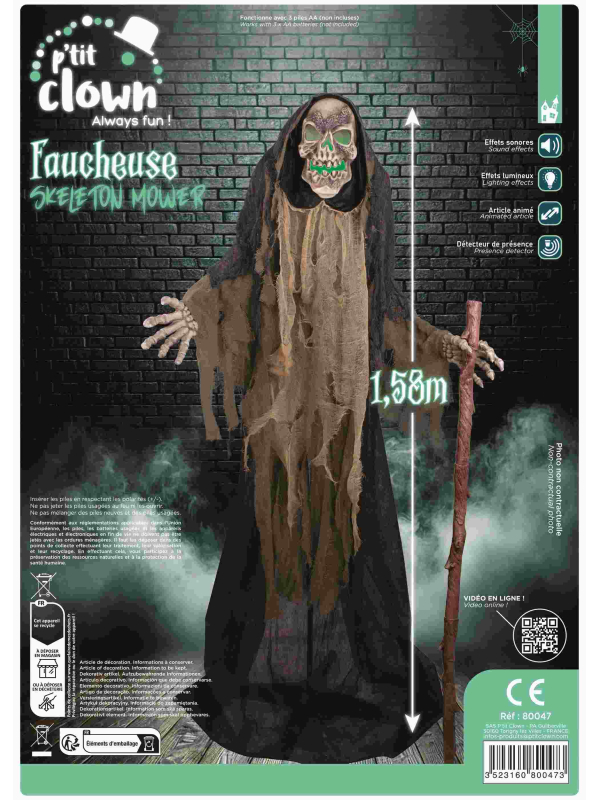 Automate Halloween : Faucheuse squelette animée - 158 cm