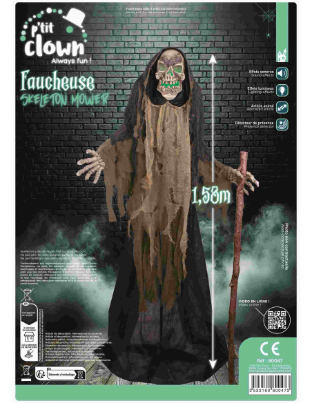 Automate Halloween : Faucheuse squelette animée - 158 cm