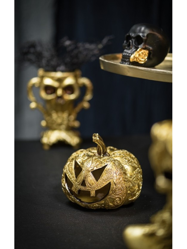 Déco Halloween Luxe : Citrouille Baroque Dorée Originale