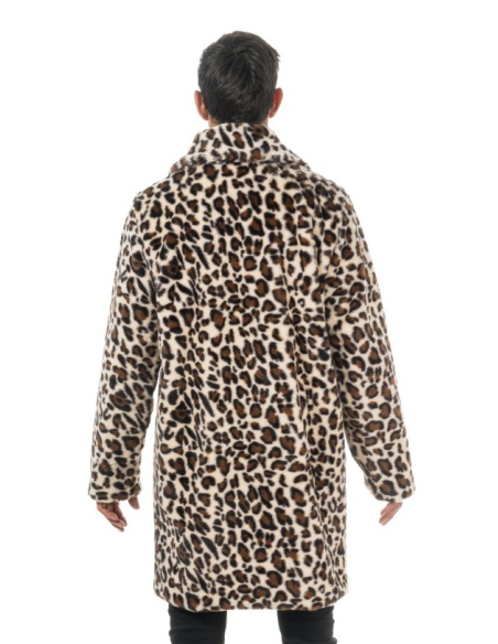 Domptez Dunkerque: Manteau Léopard Homme XXL en Fausse Fourrure