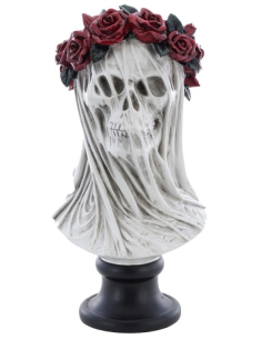 Buste Tête de Mort Voilée Couronne Roses Rouge - Déco Halloween Gothique Chic - Collection Gold & Roses Chaks