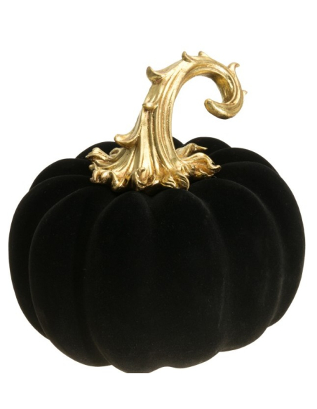 Grande Citrouille Luxe en Résine Floquée Velours Noire - Halloween Chic