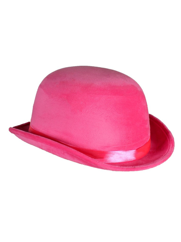 Chapeau Melon Rose en Polyester de Velours pour Adulte