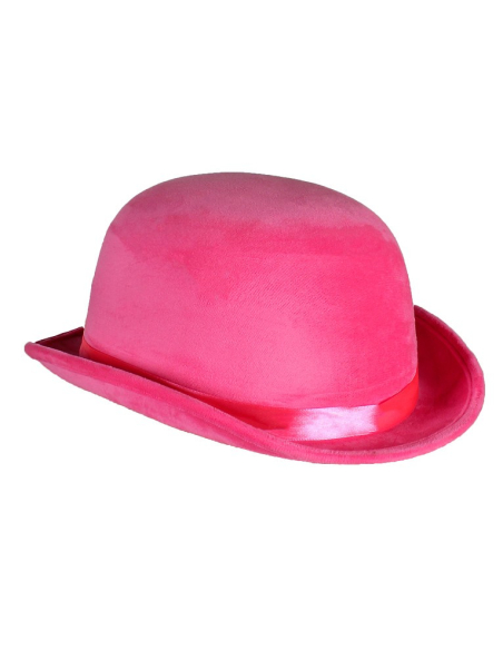 Chapeau Melon Rose en Polyester de Velours pour Adulte
