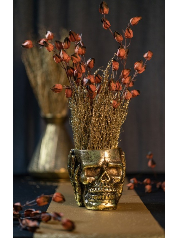 Pot Tête de Mort Doré 18,5 cm : Halloween Chic et Choc