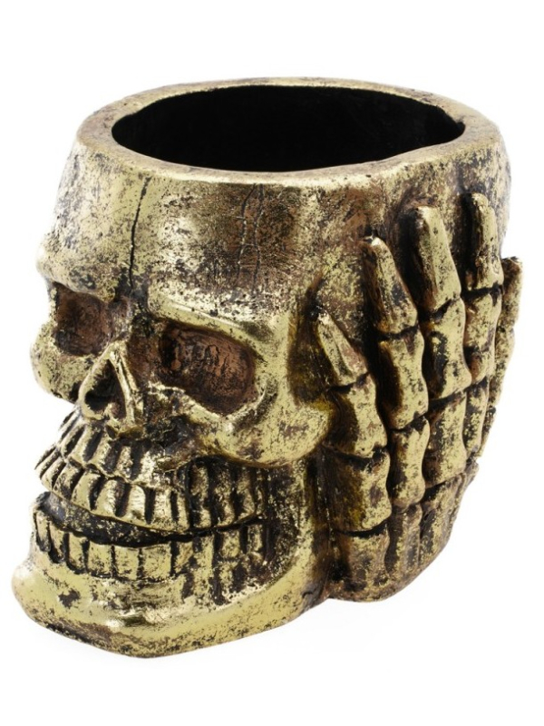 Pot Tête de Mort Doré 18,5 cm : Halloween Chic et Choc