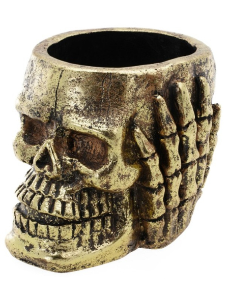 Pot Tête de Mort Doré 18,5 cm : Halloween Chic et Choc